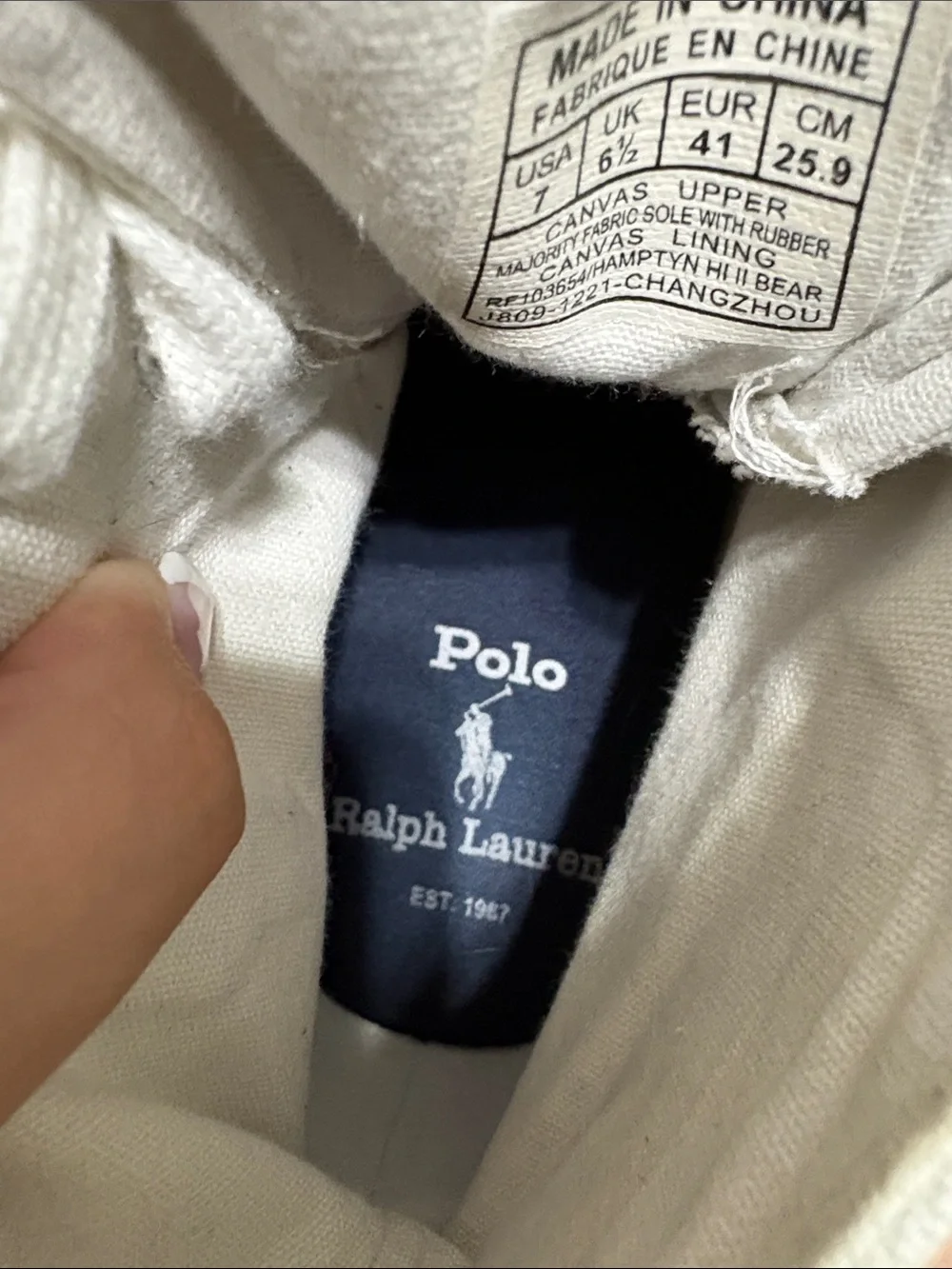 Polo by Ralph Lauren White High-Top Canvas Sneakers with Navy Trim